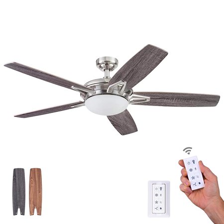 PROMINENCE HOME Clancy, 52 in. Ceiling Fan with Light & Remote Control, Brushed Nickel 51482-40